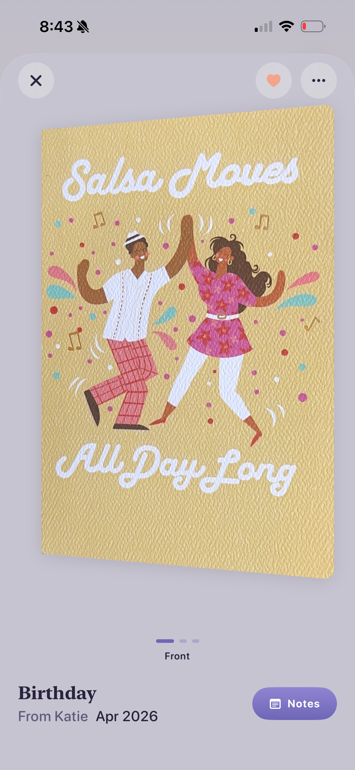 Viewing a saved greeting card in Keepi Cards